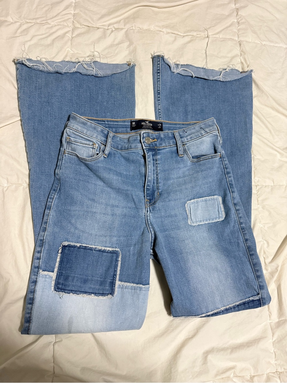 Hollister Light Blue Patchwork Flare Jeans